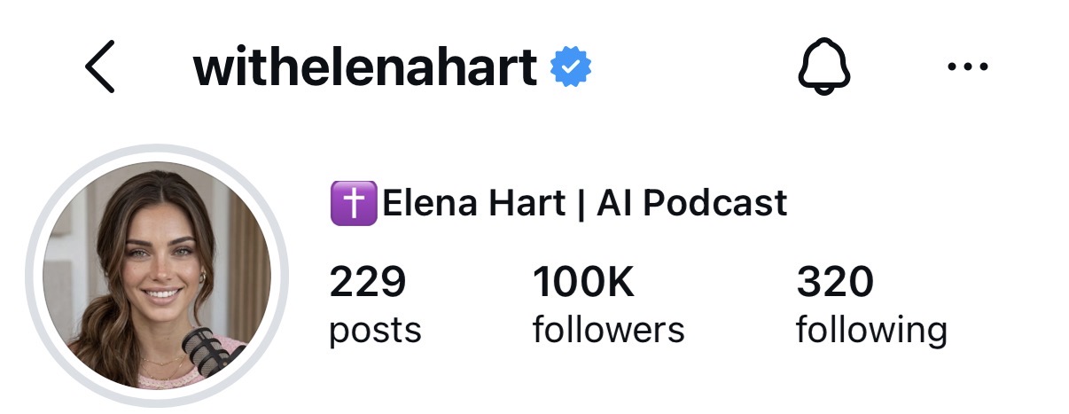 Elena Hart Instagram profile showing 100K followers